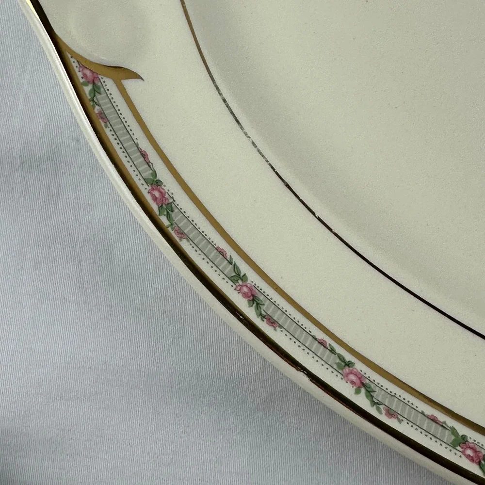 Vtg Taylor Smith Taylor TS&T Rosebud Platter‎ Gold Gilt 15 inch 1945 Ironstone